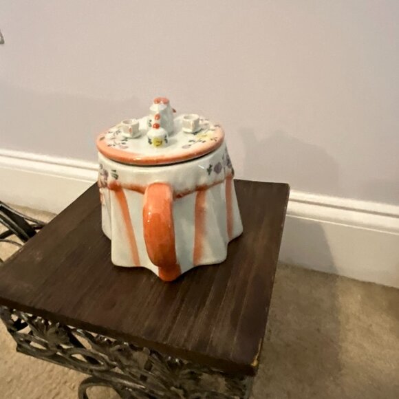 Vintage Fitz & Floyd Teapot – Orange & White Striped with Floral Detail - Picture 5 of 8